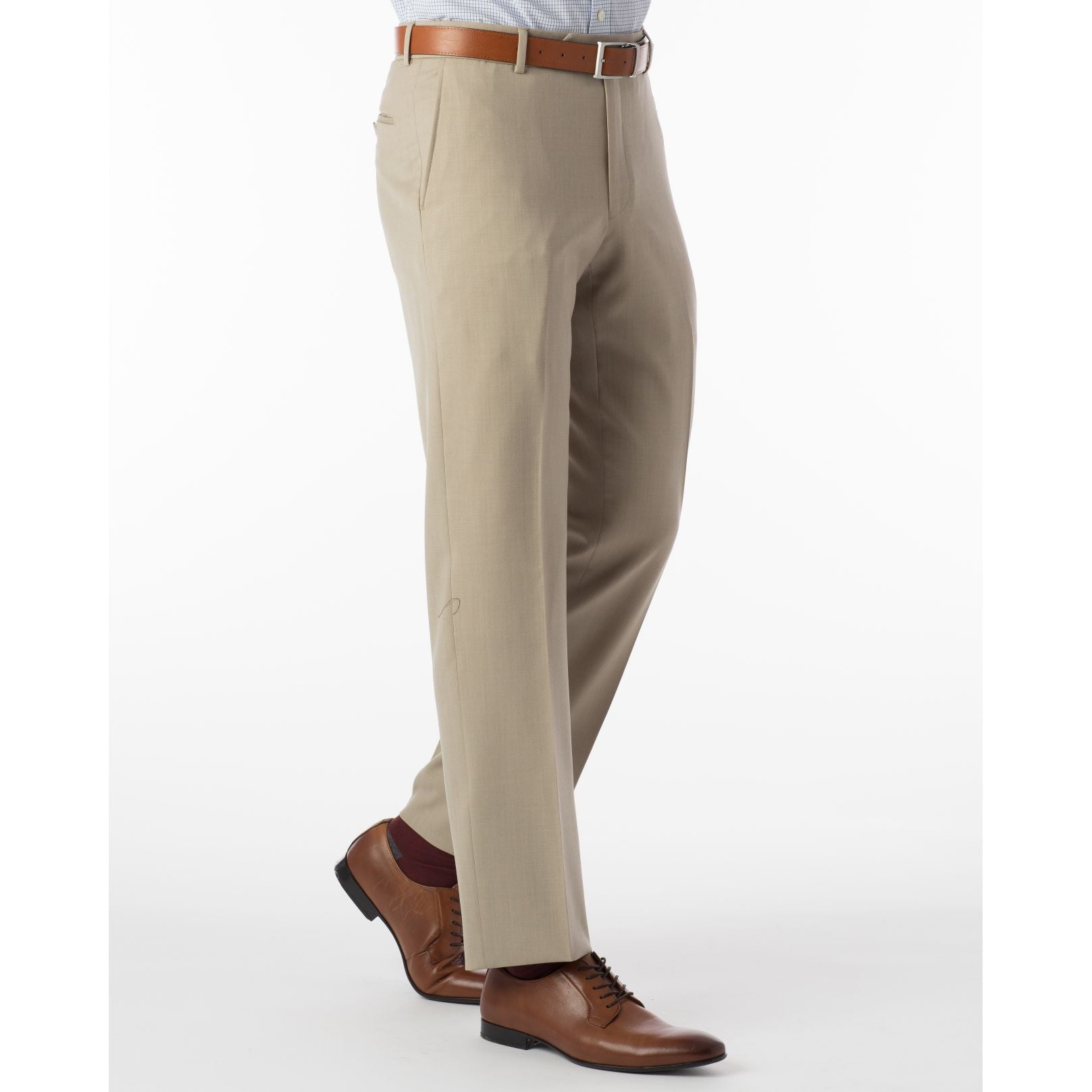 LONG FIT Super 120s Wool Gabardine Comfort-EZE Trouser in Oatmeal (Plain Front Model) by Ballin