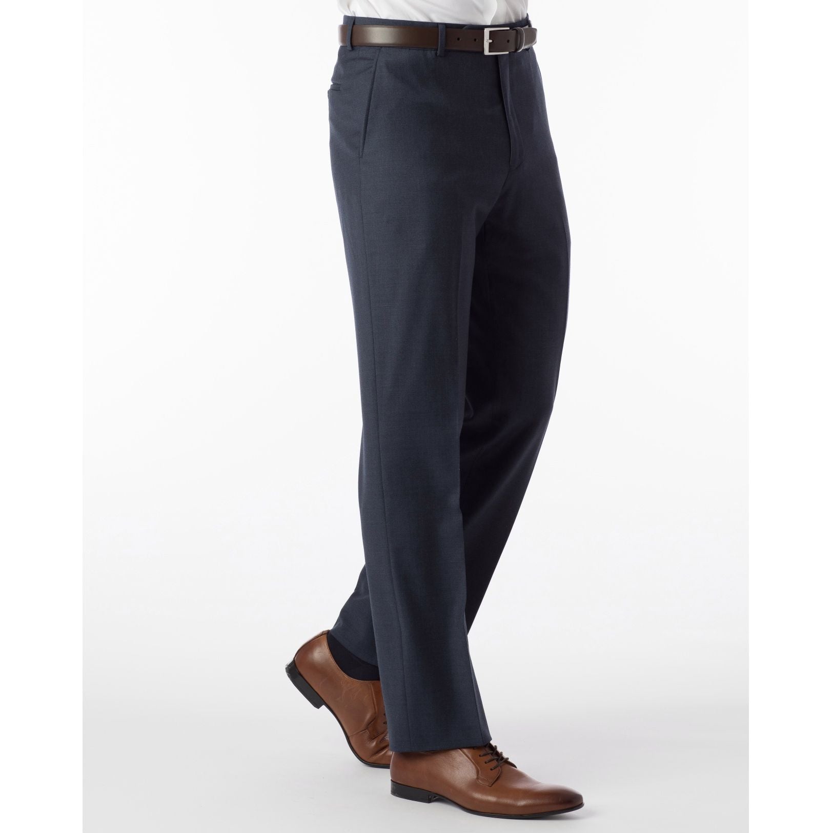 Performance Wool Blend Commuter Bi-Stretch Serge Comfort-EZE Trouser in Navy Mix (Flat Front Models) by Ballin