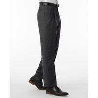 BIG FIT Sharkskin Super 120s Worsted Wool Comfort-EZE Trouser in Dark Grey (Manchester Pleated Model) by Ballin