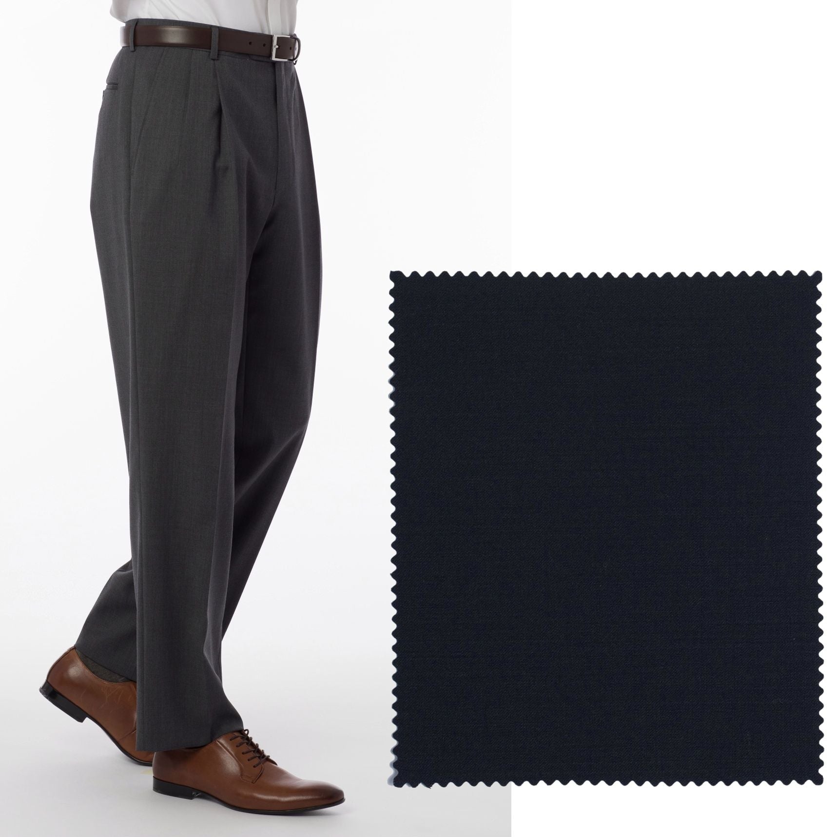 BIG FIT Super 120s Wool Gabardine Comfort-EZE Trouser in Navy (Manchester Pleated Model) by Ballin