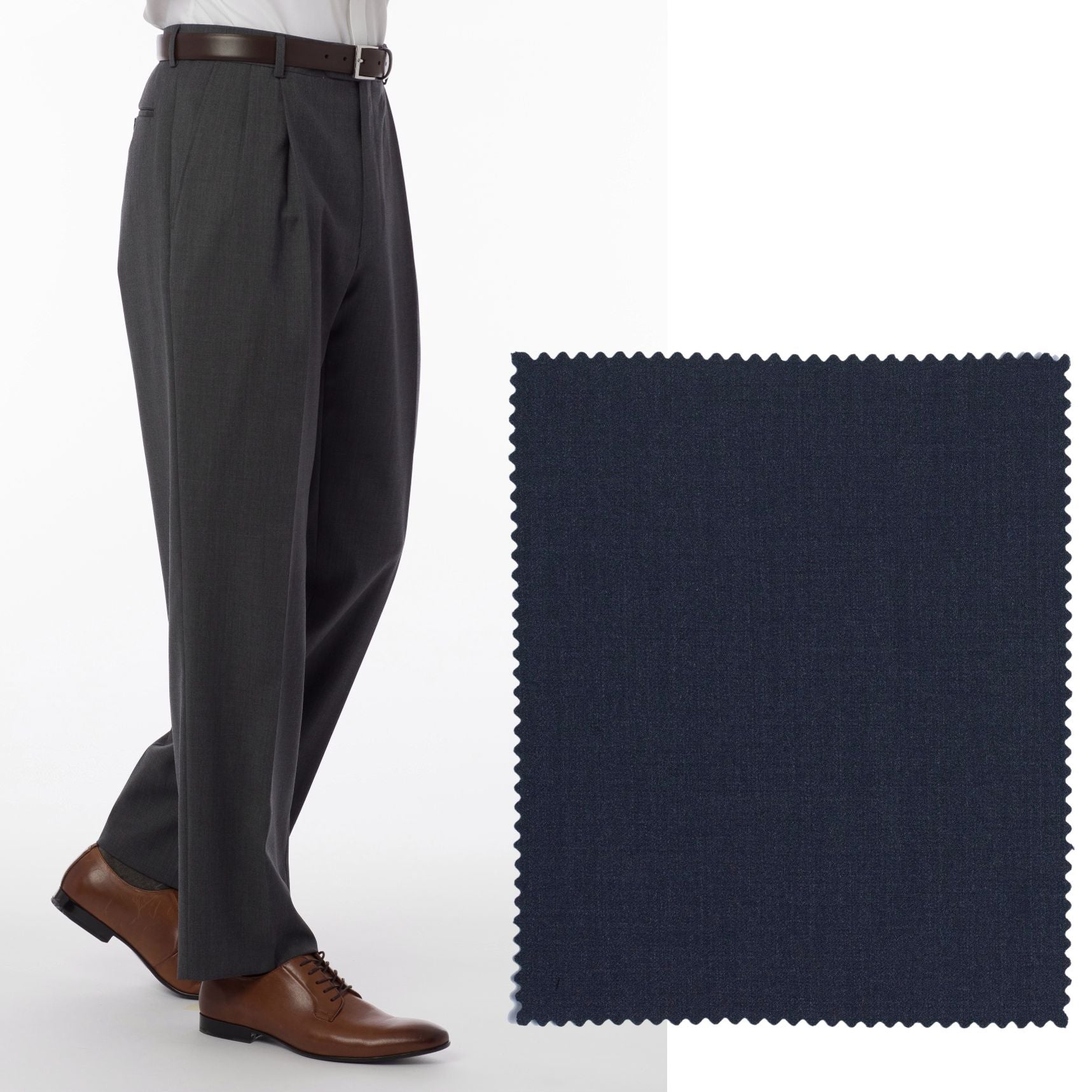 BIG FIT Super 120s Wool Gabardine Comfort-EZE Trouser in Navy Mix (Manchester Pleated Model) by Ballin