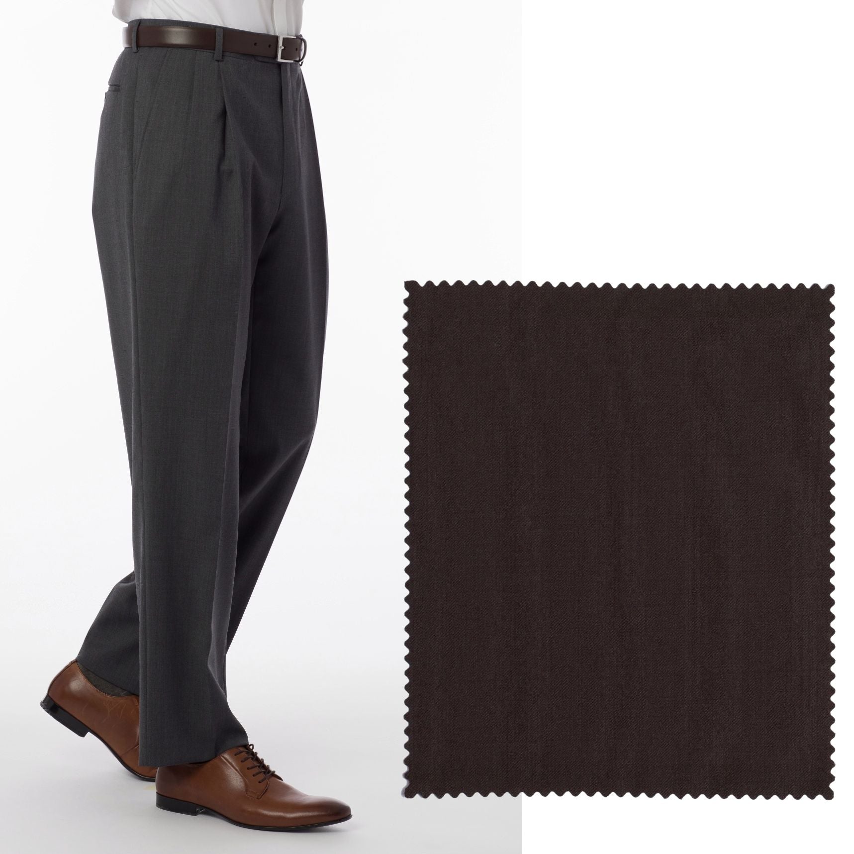 BIG FIT Super 120s Wool Gabardine Comfort-EZE Trouser in Brown (Manchester Pleated Model) by Ballin