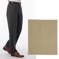 LONG FIT Super 120s Wool Gabardine Comfort-EZE Trouser in Tan (Manchester Pleated Model) by Ballin