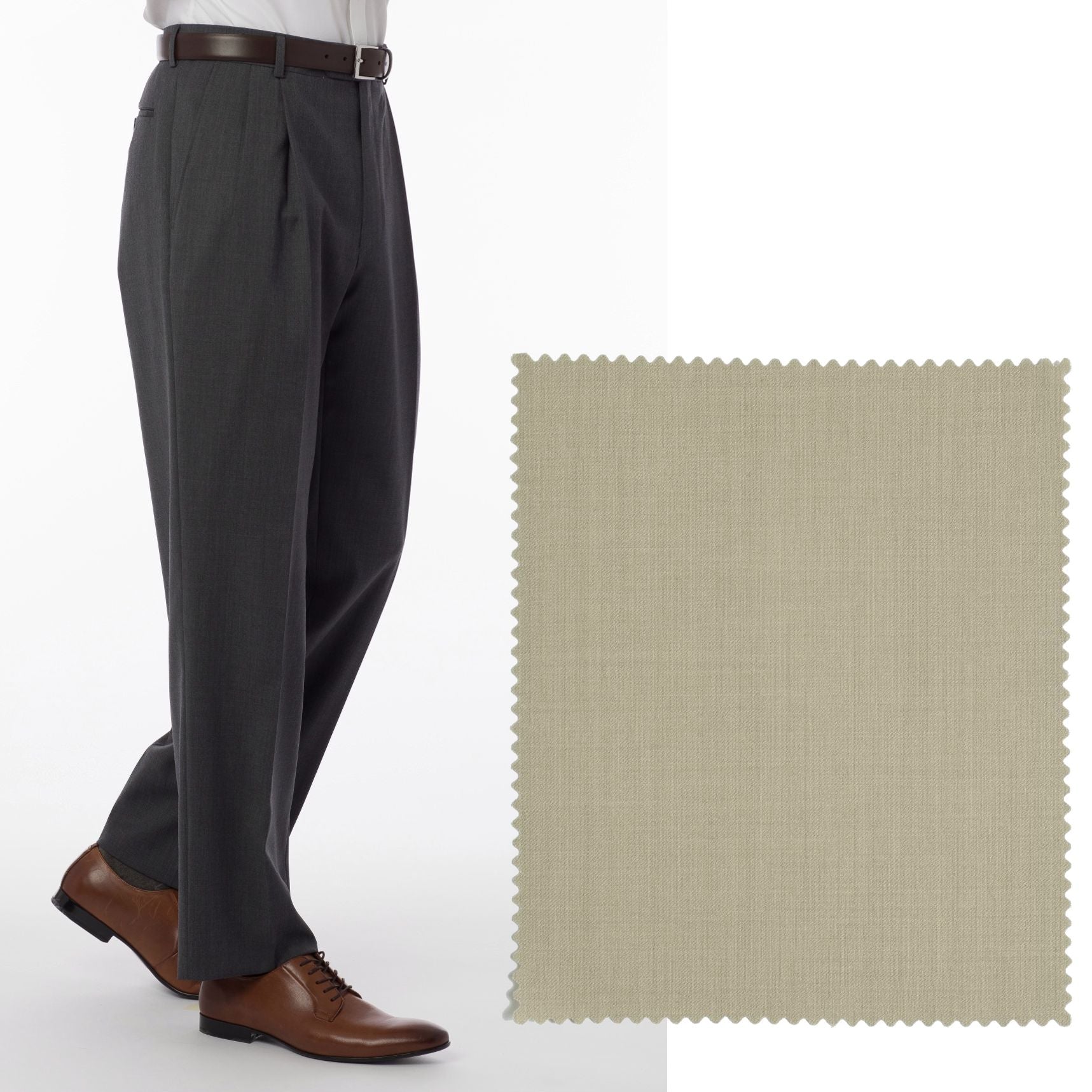 BIG FIT Super 120s Wool Gabardine Comfort-EZE Trouser in Oatmeal (Manchester Pleated Model) by Ballin