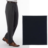 LONG FIT Super 120s Wool Gabardine Comfort-EZE Trouser in Navy (Manchester Pleated Model) by Ballin