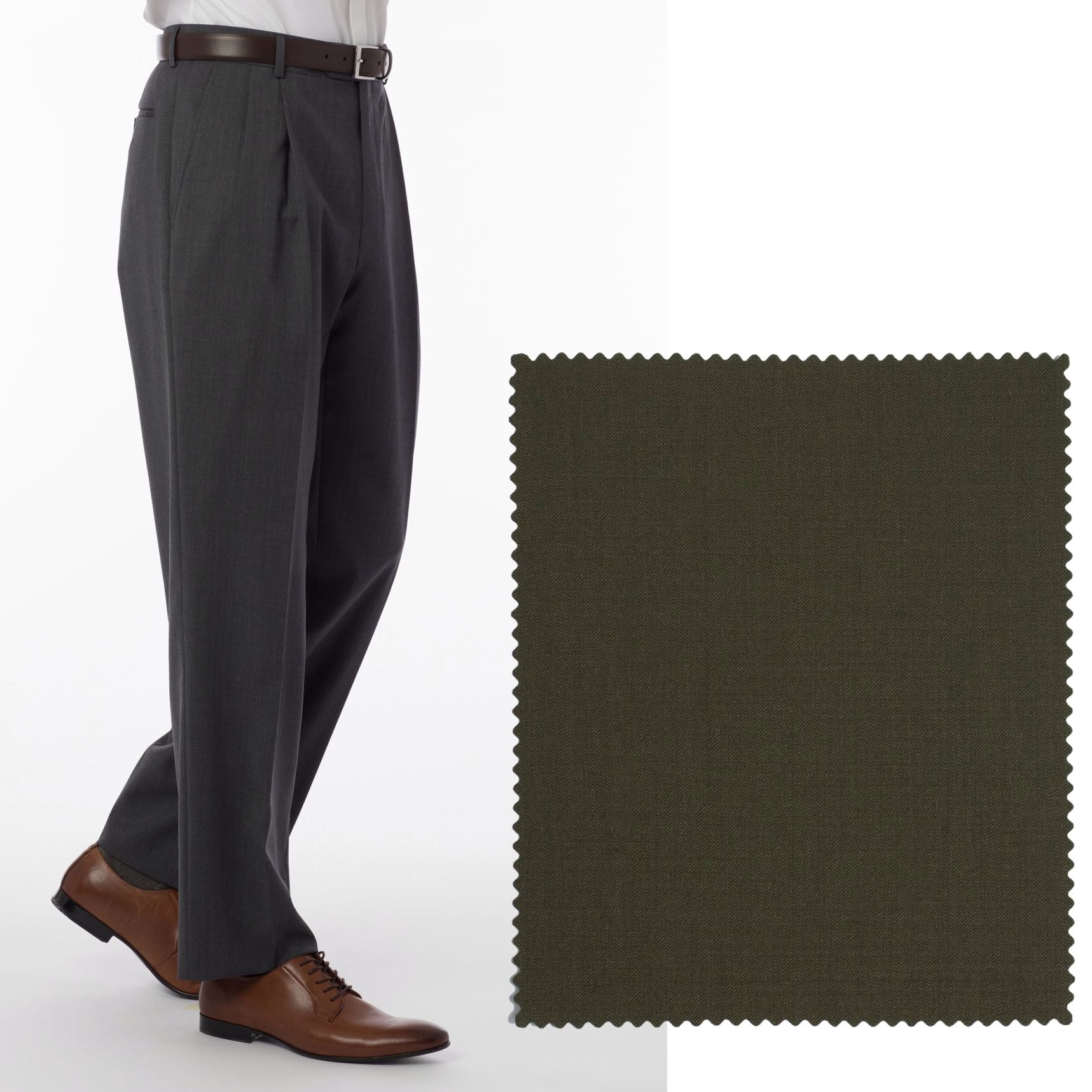 BIG FIT Super 120s Wool Gabardine Comfort-EZE Trouser in Loden (Manchester Pleated Model) by Ballin