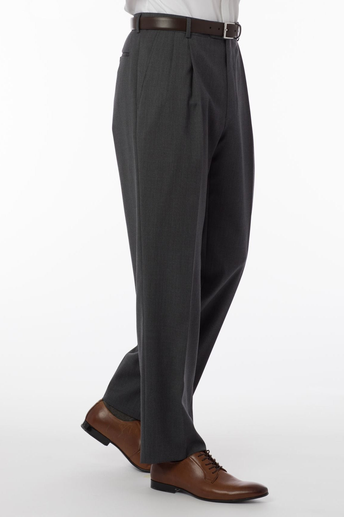 LONG FIT Super 120s Wool Gabardine Comfort-EZE Trouser in Medium Grey (Manchester Pleated Model) by Ballin
