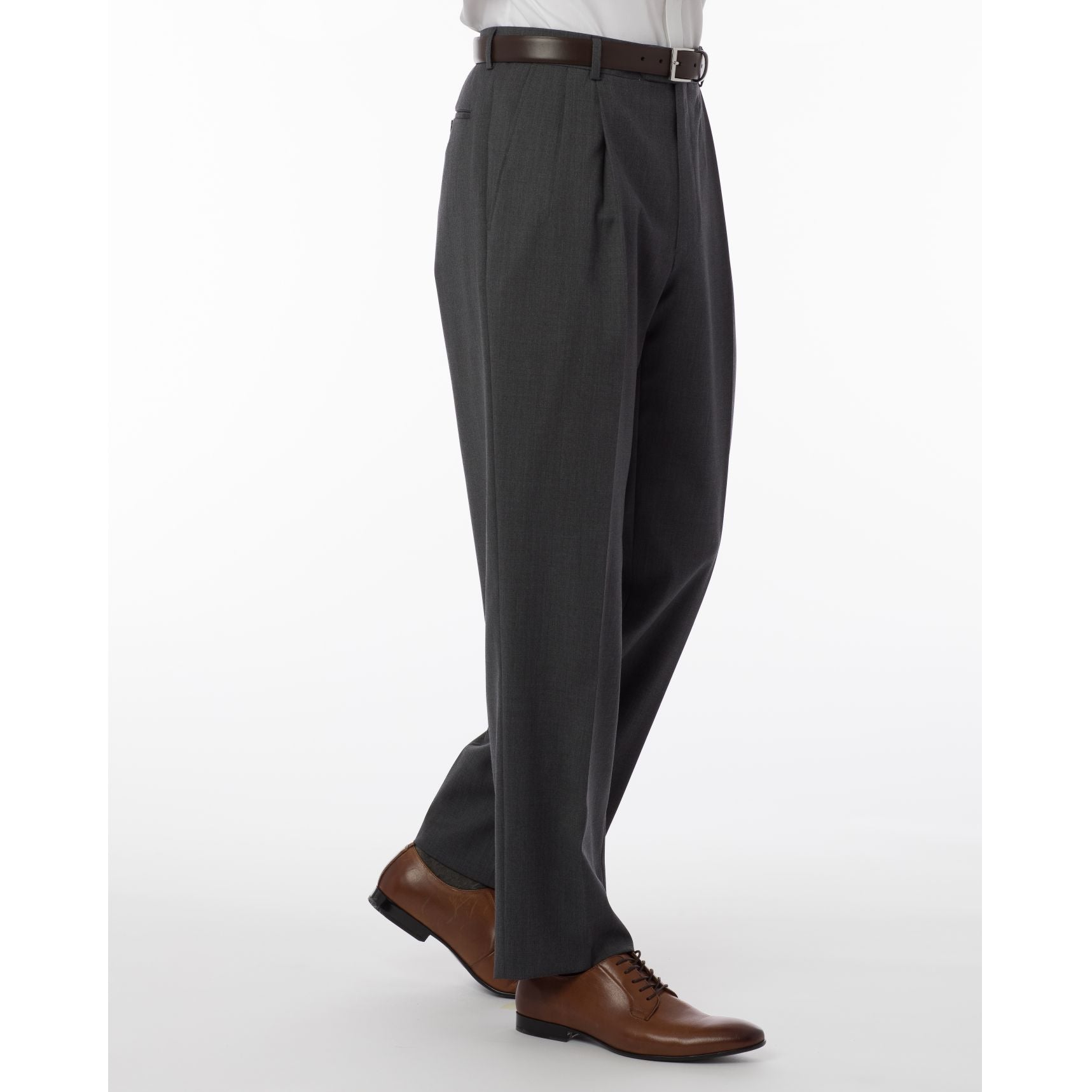 LONG FIT Super 120s Wool Gabardine Comfort-EZE Trouser in Medium Grey (Manchester Pleated Model) by Ballin