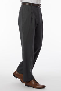 BIG FIT Super 120s Wool Gabardine Comfort-EZE Trouser in Medium Grey (Manchester Pleated Model) by Ballin