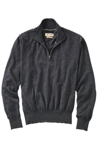 Italian Pure Merino Wool Quarter-Zip Sweater in Dark Grey Mélange by Borgo28