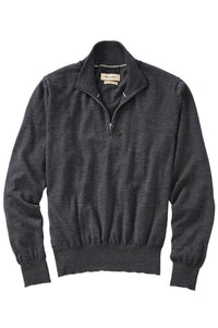 Italian Pure Merino Wool Quarter-Zip Sweater in Dark Grey Mélange by Borgo28