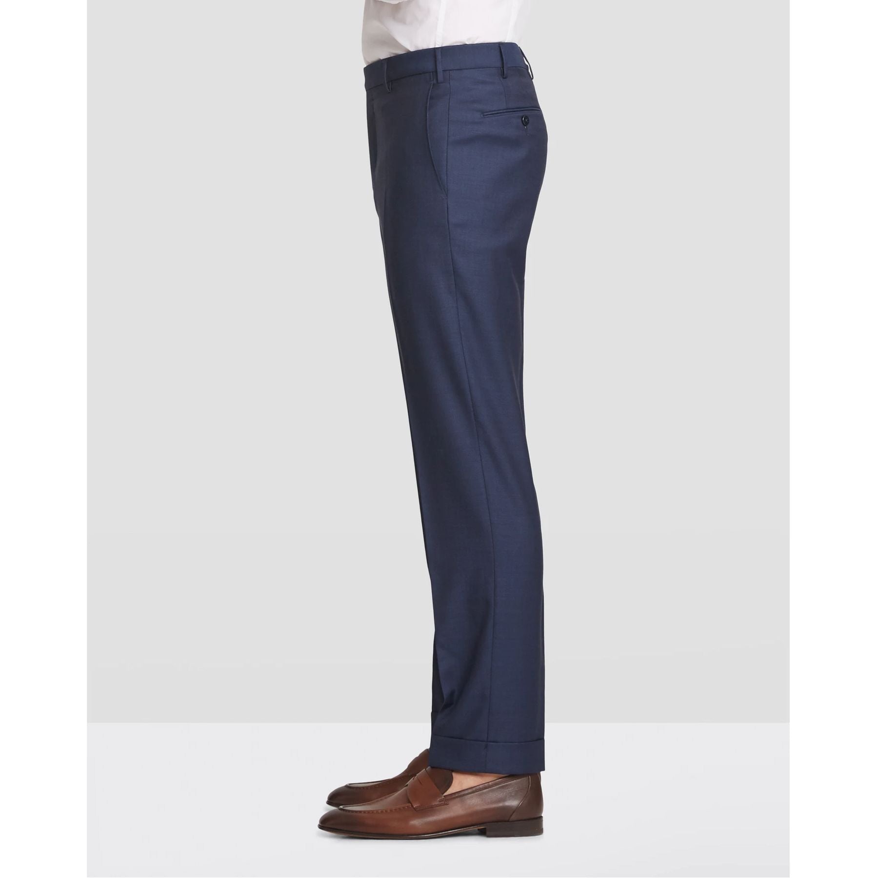 Devon Flat Front Sharkskin Wool Trouser in Navy (Modern Full Fit) by Zanella