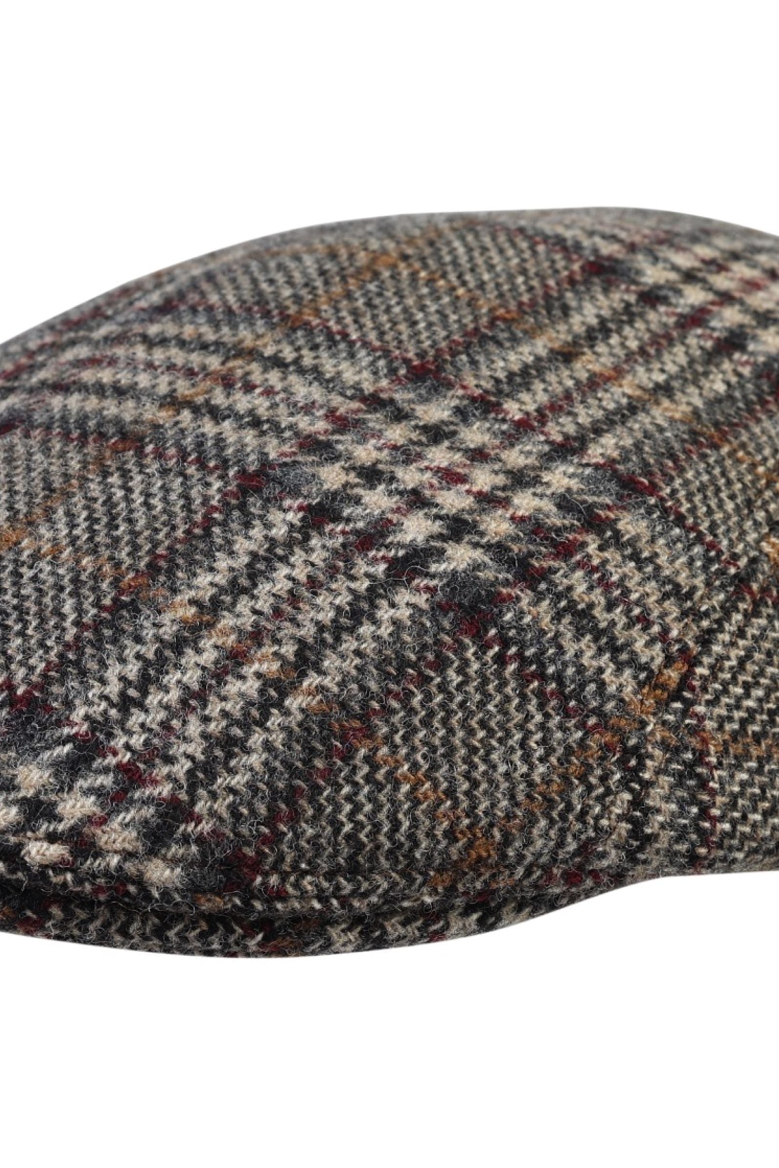 Grey and Camel Multi Tweed Glencheck 'Abraham Moon UK' Merino Wool 'Archive Line' Ivy Modern Cap by Wigens