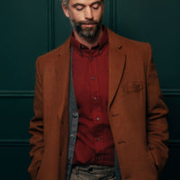 Solid Cotton and Wool Blend Button-Down Shirt in Burgundy (TAILORED FIT) by Viyella