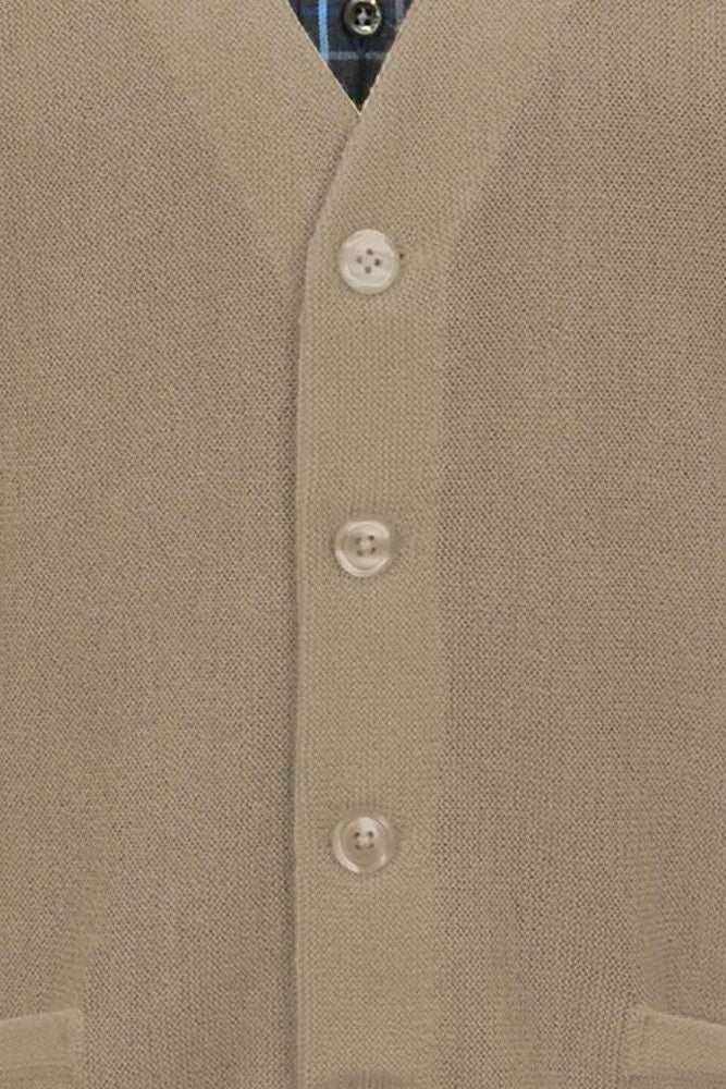 Baby Alpaca 'Links Stitch' V-Neck Cardigan Sweater in Tan Heather by Peru Unlimited