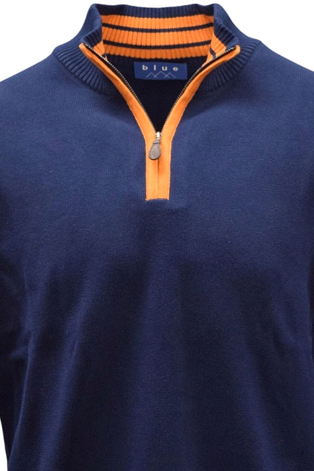 Team Colors Pima Cotton Quarter-Zip Sweater with Contrast Trim in American Navy/Orange by Blue 1899