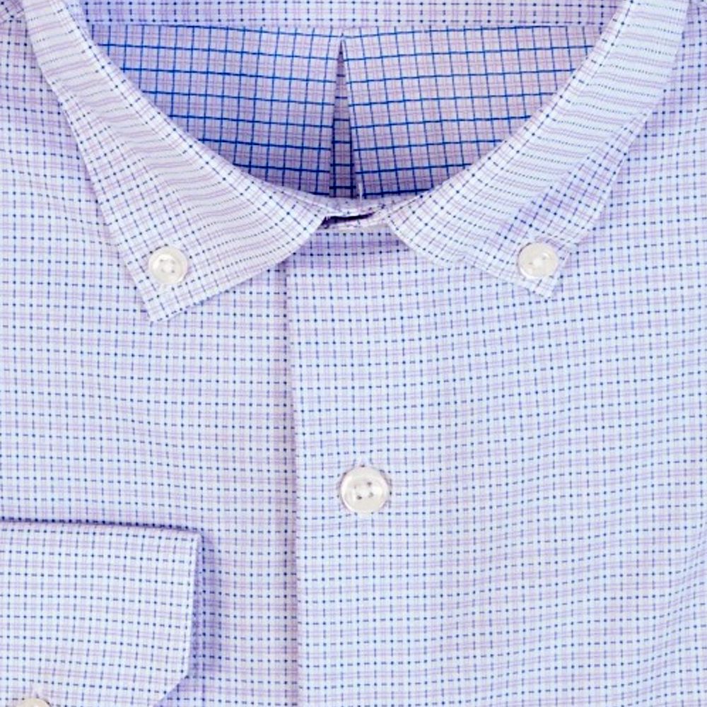Stretch Cotton Dobby Check Sport Shirt in Lilac by Scott Barber
