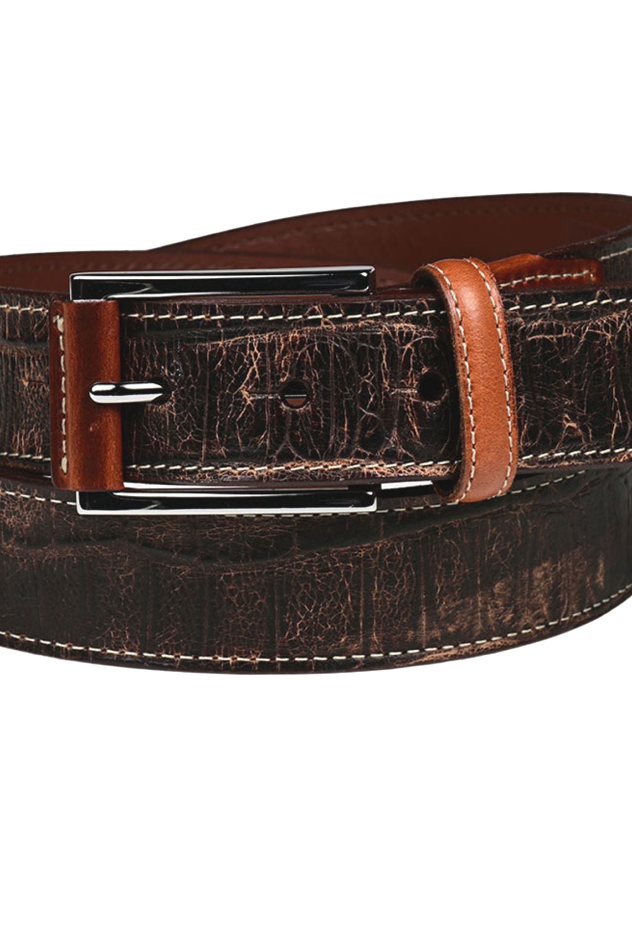 Alligator Tail Embossed Calfskin Leather Belt in Brown by Torino Leather