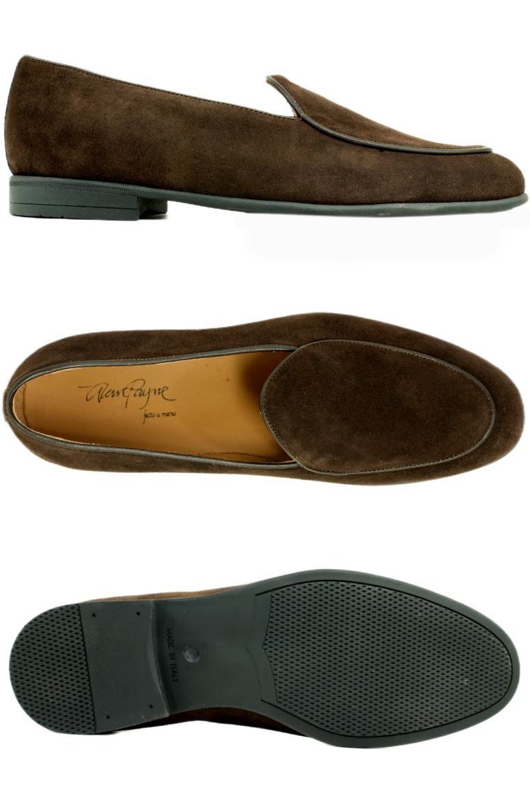 Primo Italian Suede Dress Loafer in Dark Brown by Alan Payne Footwear