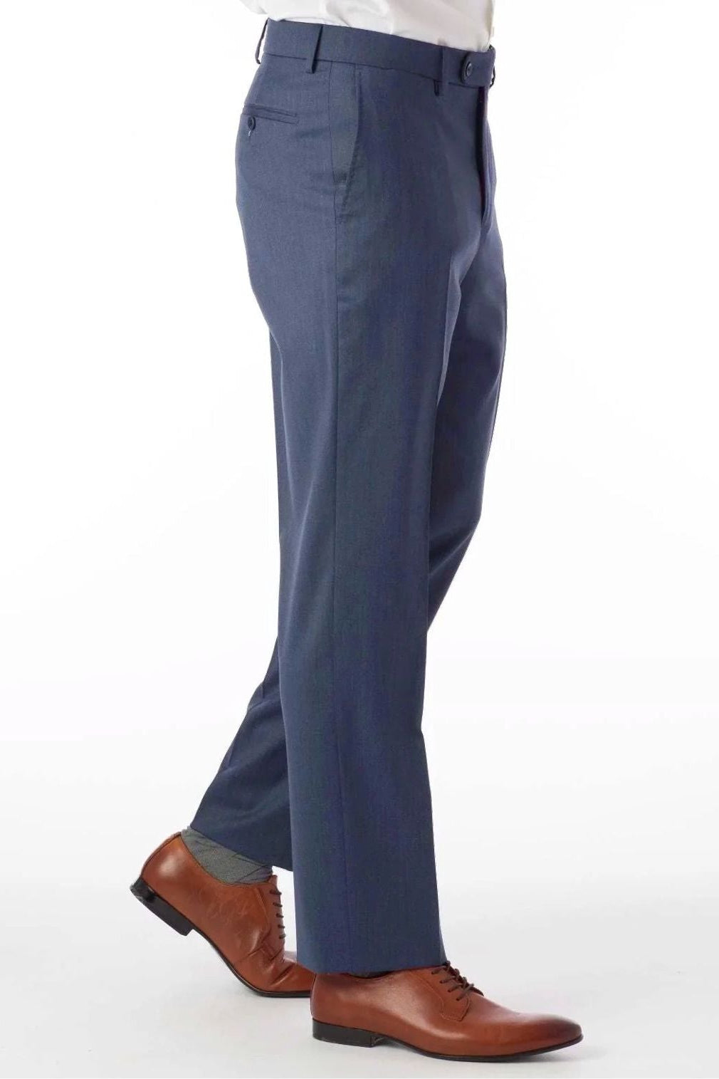 Super 130s Italian Luxury Ultimate Comfort Wool Tropical Flat Front Trouser in Blue Mix by 6 East by Ballin
