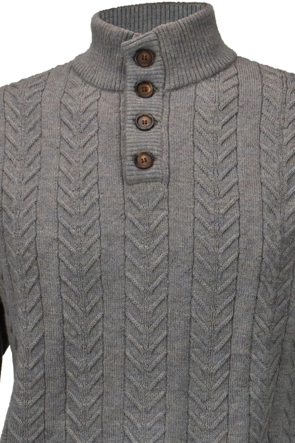 Royal Alpaca Cable Knit Button-Mock Sweater in Sky Grey Heather by Peru Unlimited
