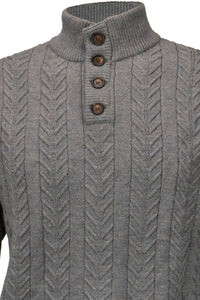 Royal Alpaca Cable Knit Button-Mock Sweater in Sky Grey Heather by Peru Unlimited