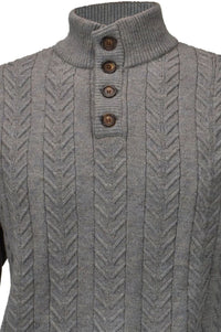 Royal Alpaca Cable Knit Button-Mock Sweater in Sky Grey Heather by Peru Unlimited