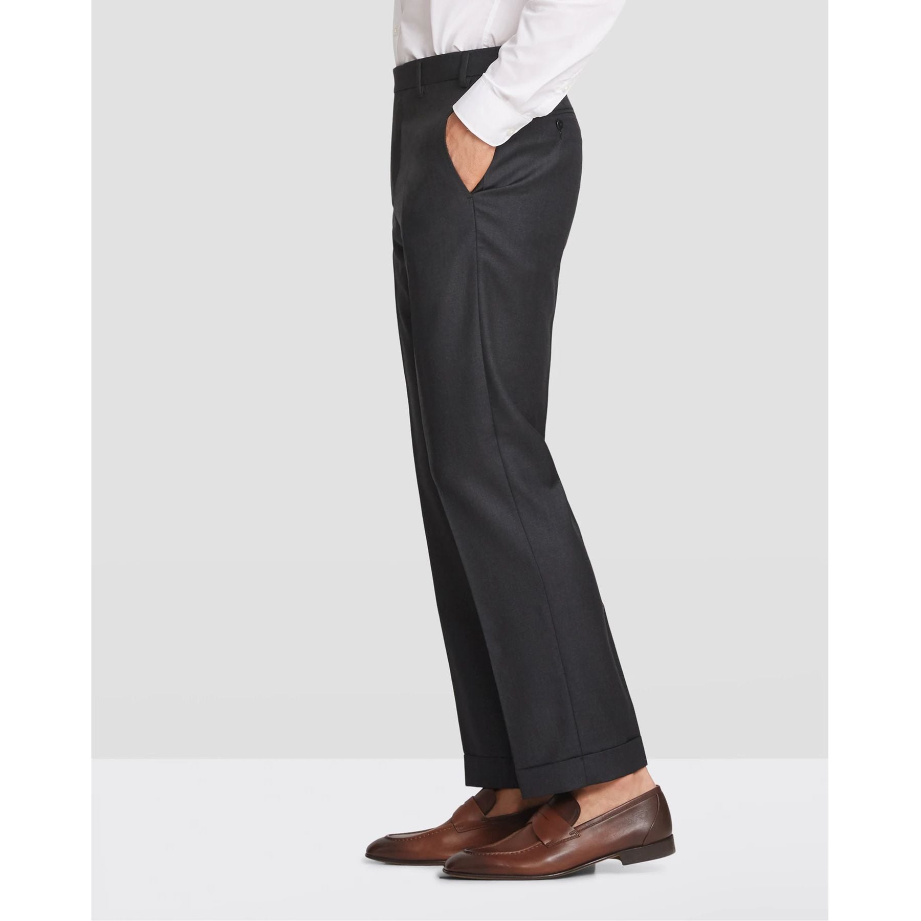 Men's Charcoal Brown Wool Single Pleated Tailored Trousers – Thom Sweeney