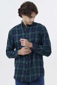 Summer Weight Black Watch Tartan Cotton and Wool Blend Button-Down Shirt by Viyella