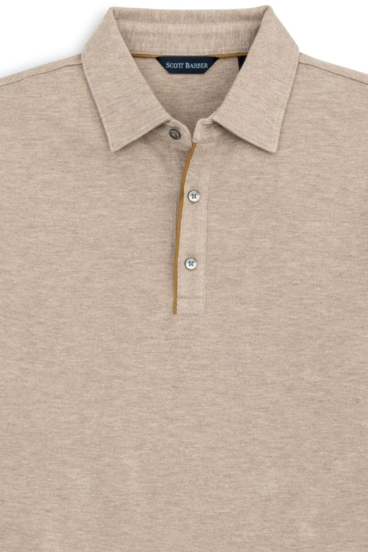 Cotton and Wool Pique Long Sleeve Polo in Camel Heather by Scott Barber