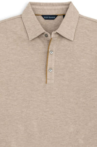 Cotton and Wool Pique Long Sleeve Polo in Camel Heather by Scott Barber