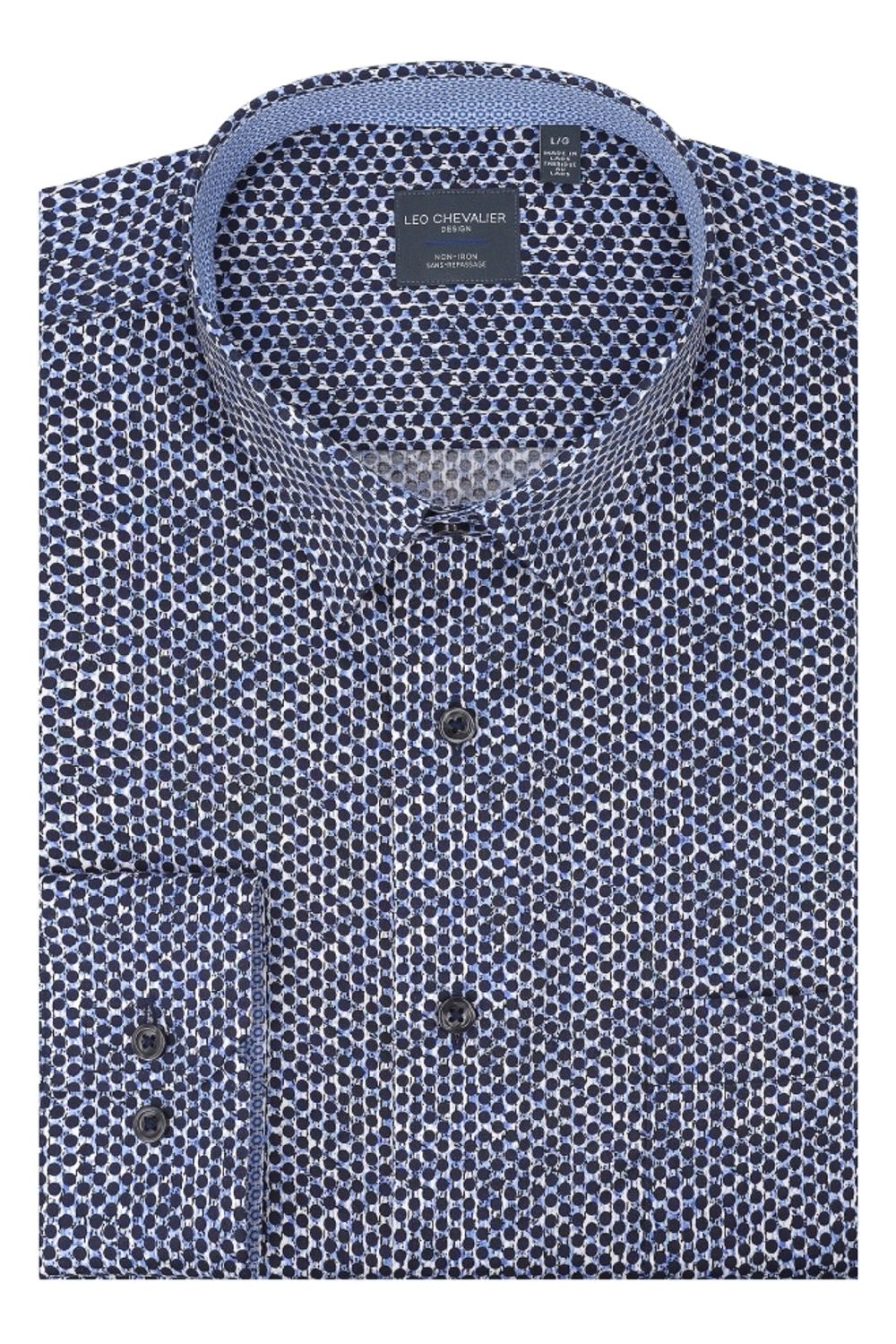 Multi Blue Dot Print Cotton Sport Shirt with Hidden Button Down Collar by Leo Chevalier