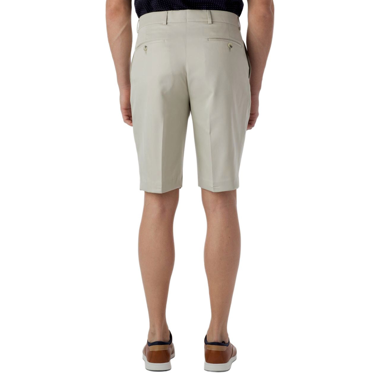 Micro Nano Travel Twill Performance Gabardine Plain Front Shorts in Cream (Nash Relaxed Fit) by Ballin