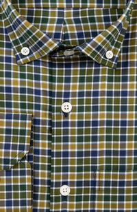 Prep Twill Check Long Sleeve Sport Shirt with Button Down Collar in Hunter Multi by Scott Barber