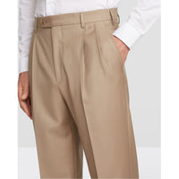 Bennett Double Pleated Super 120s Wool Serge Trouser in Khaki (Sizes 44 and 46) (Full Fit) by Zanella