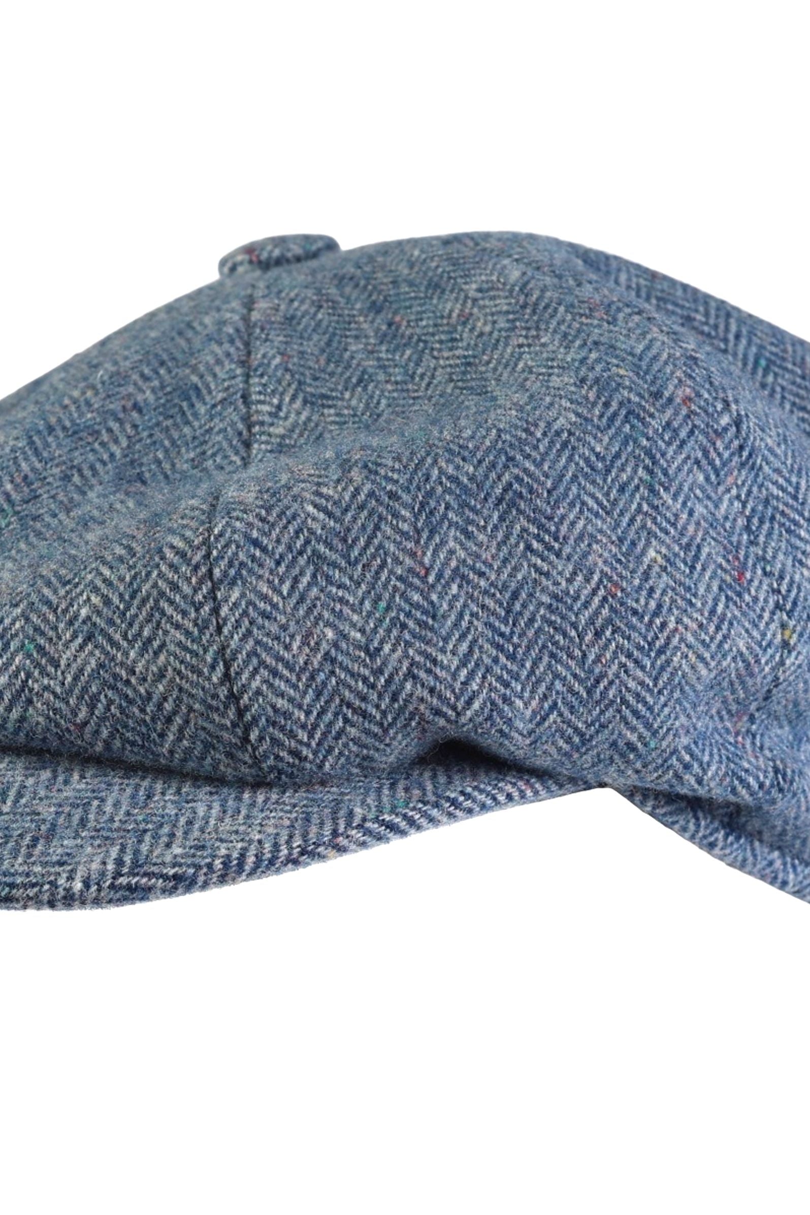 Sapphire Herringbone Newsboy Retro Wool Blend 'Archive Line' Cap in Navy by Wigens