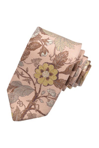 Blush, Mocha, and Corn Floral Fantasy Silk Printed Panama Tie by Dion Neckwear