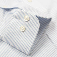 Blue Textured Stripe Wrinkle-Free Stretch Cotton Dress Shirt with Spread Collar by Cooper & Stewart