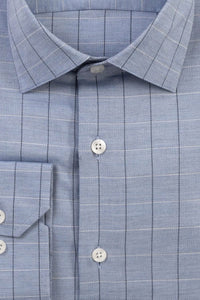 Mélange Dobby Windowpane Plaid Cotton Sport Shirt in Blue by Scott Barber