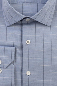 Mélange Dobby Windowpane Plaid Cotton Sport Shirt in Blue by Scott Barber