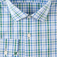 Micro Dobby Gingham Cotton Sport Shirt in Grass and Blue by Scott Barber