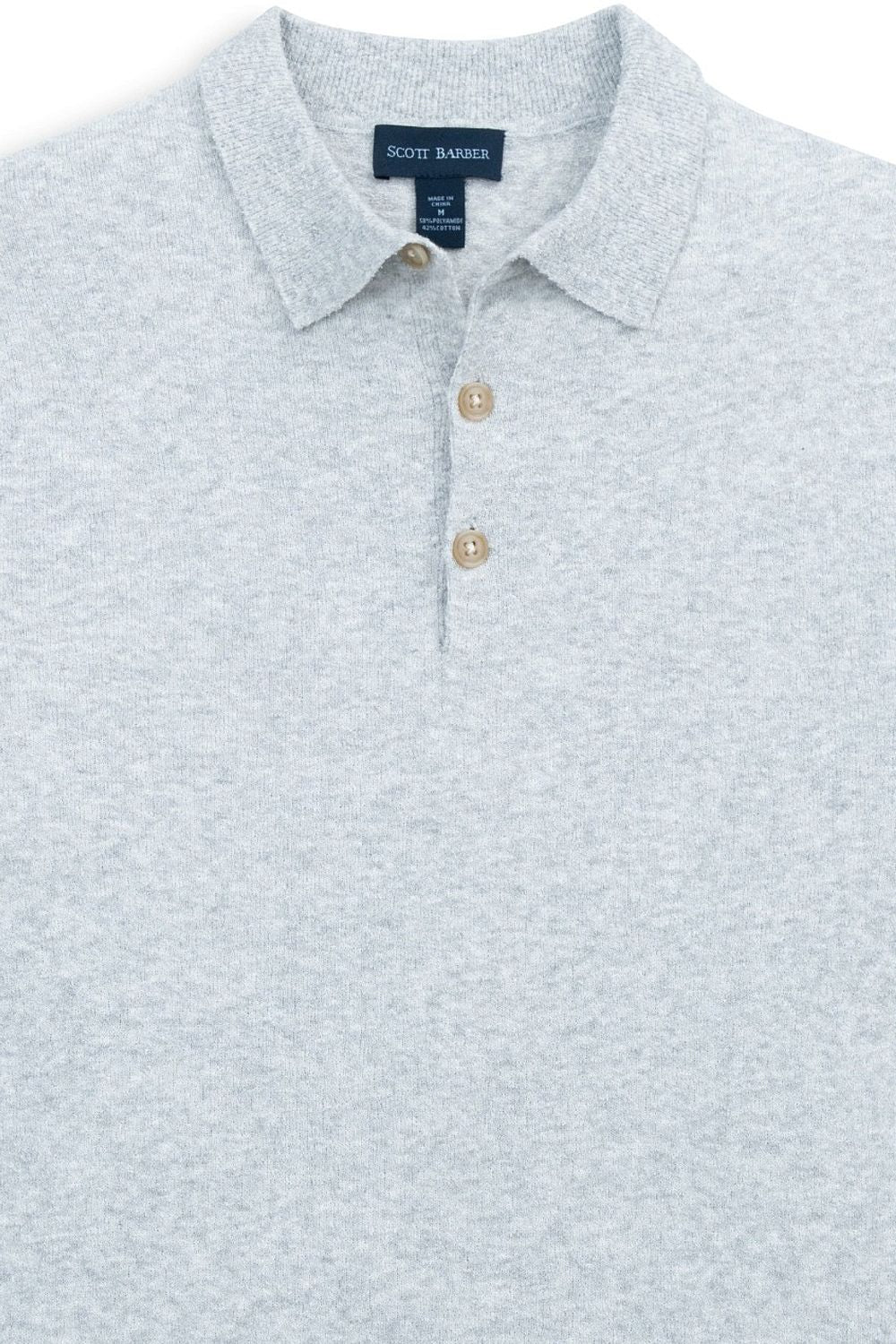 Fine Gauge Bouclé Knit Polo in Silver by Scott Barber