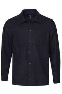 Wool Blend Overshirt in Solid Navy by Viyella