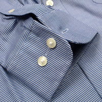 Blue and White Dobby Houndstooth Wrinkle-Free Cotton Dress Shirt with Spread Collar by Cooper & Stewart