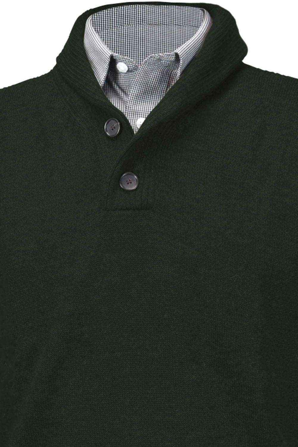Royal Alpaca 2-Button Shawl Collar Sweater in Hunter Green Heather by Peru Unlimited