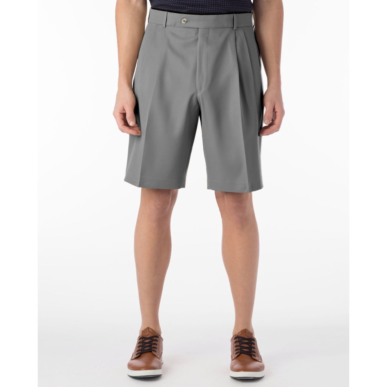 Micro Nano Travel Twill Performance Gabardine Pleated Shorts in Grey (Size 38) by Ballin