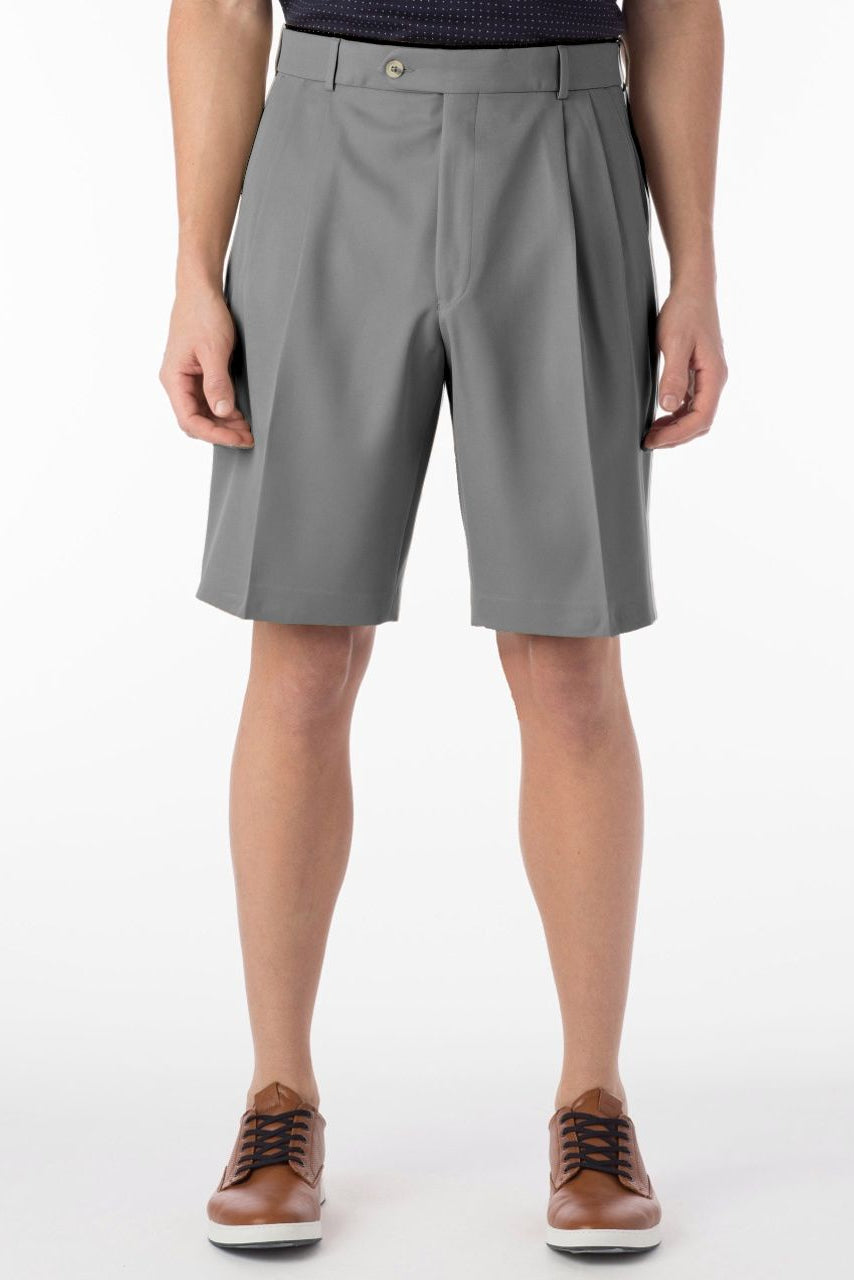 Micro Nano Travel Twill Performance Gabardine Pleated Shorts in Grey (Size 38) by Ballin