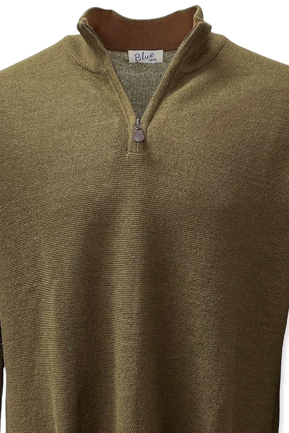 Baby Alpaca Links Knit Quarter-Zip Sweater in British Khaki by Blue 1899