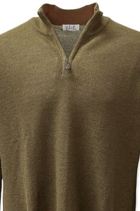 Baby Alpaca Links Knit Quarter-Zip Sweater in British Khaki by Blue 1899