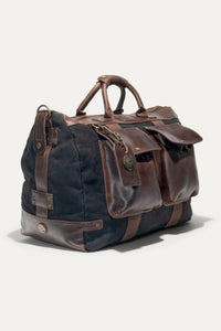 Canvas and Leather Travel Duffle in Black with Brown Leather by Will Leather Goods